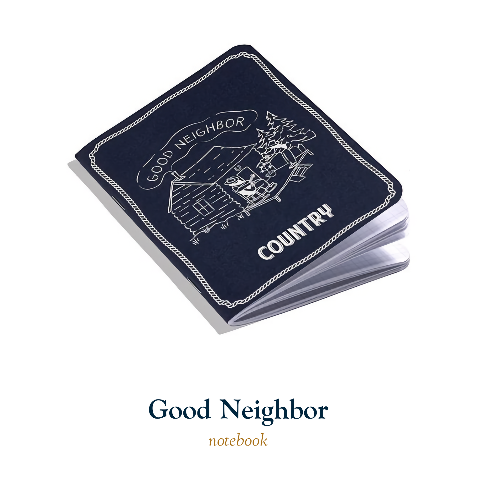 A picture of a navy blue country cannabis notebook with white writing, where you can document your favorite country cannabis strains